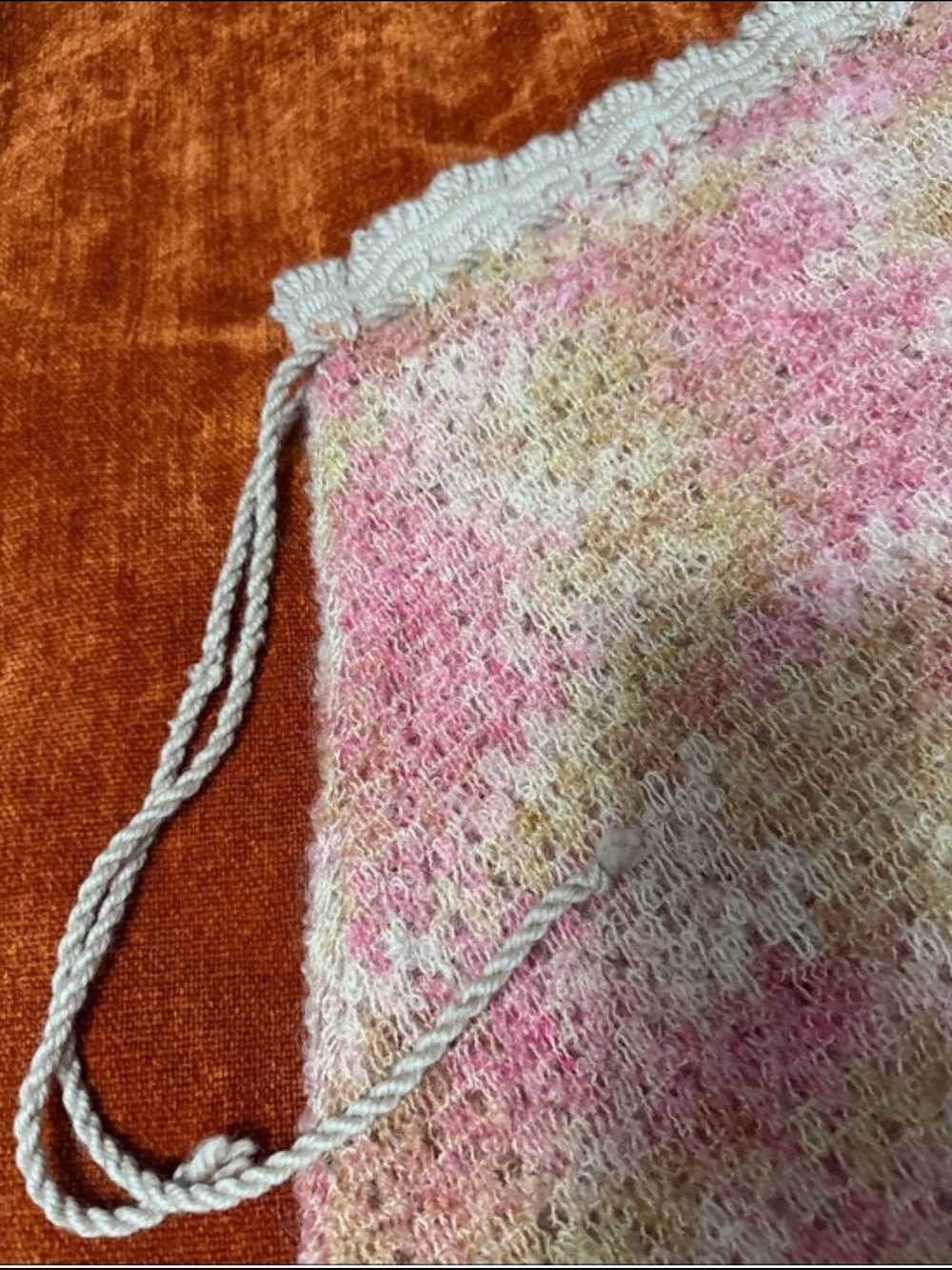 Pink & Cream Knit Fringe Wrap Skirt VINTAGE 1 Of 1 🚨 - Picture 4 of 5